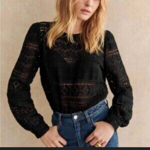 Sezane Lace Blouse, Size 40 (US 8), Black